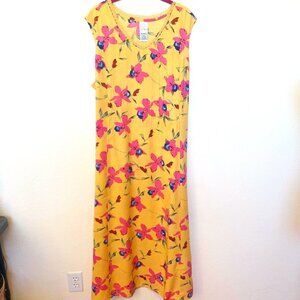 Roaman's V-Neck long summer dress SZ 24W Floral on apricot background NEW